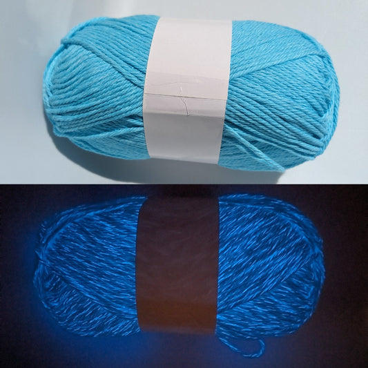 Blue Glow In the Dark Yarn | Glows Blue | Full Size 200g Skein | Cotton Yarn | Cotton Candy Glow: Electric Blue Berry