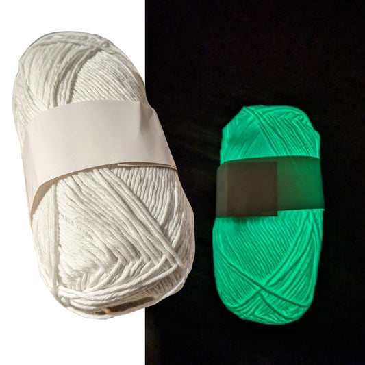 White Glow In the Dark Yarn | Glows Green | Full Size 200g Skein | Polyester Yarn | Glow White