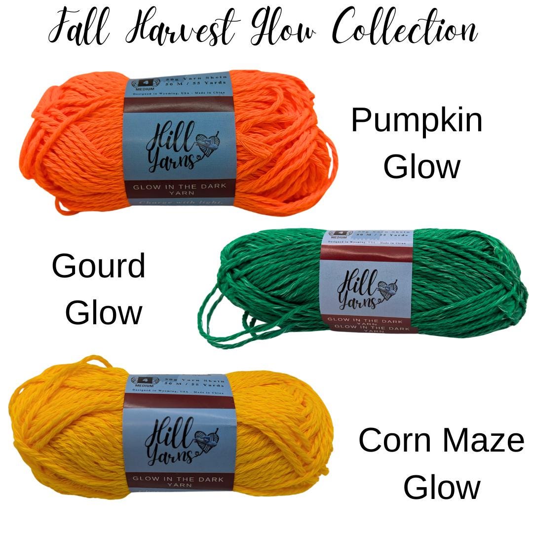 Glow in the Dark Yarn Fall Harvest Collection | One Skein 55m | Glow in the Dark Yarn for Crochet | Glow in the Dark Yarn for Knitting