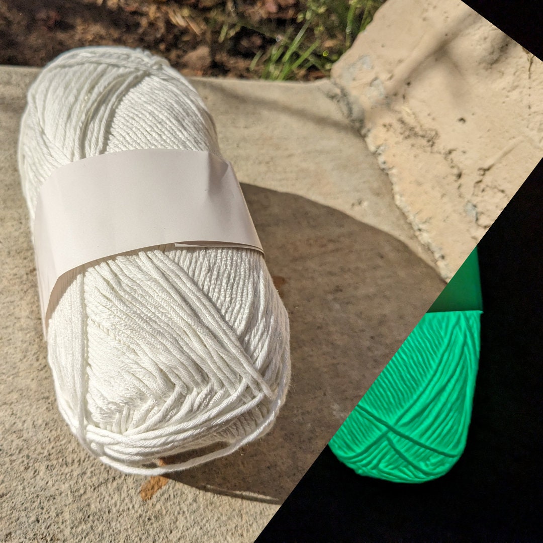White Glow In the Dark Yarn | Glows Green | Full Size 200g Skein | Polyester Yarn | Glow White