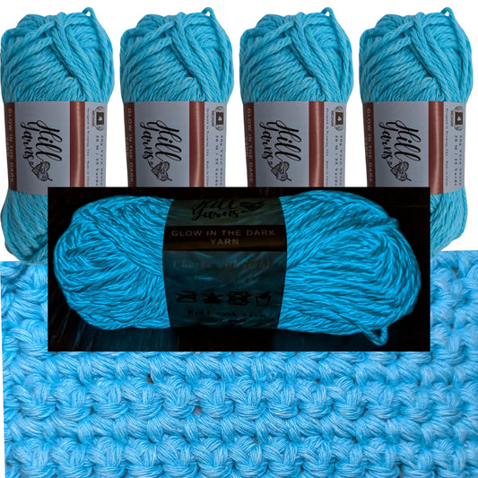 Blue Yarn Glows Blue | Blue Glow in the Dark Yarn Cotton | 50g Mini Skein | Cotton Glow Yarn | Blue Yarn for Crochet | Glow Yarn | Blue Glow