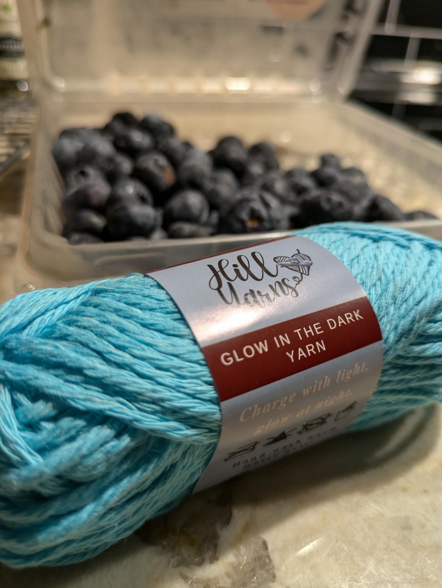 Blue Yarn Glows Blue | Blue Glow in the Dark Yarn Cotton | 50g Mini Skein | Cotton Glow Yarn | Blue Yarn for Crochet | Glow Yarn | Blue Glow