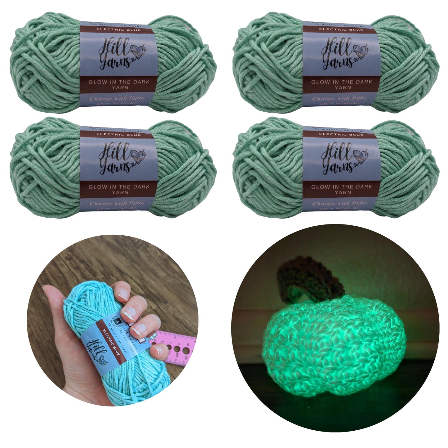 Glow in the Dark Yarn | Four Skeins 220 m | Glow in the Dark Yarn for Crochet | Glow in the Dark Yarn for Knitting