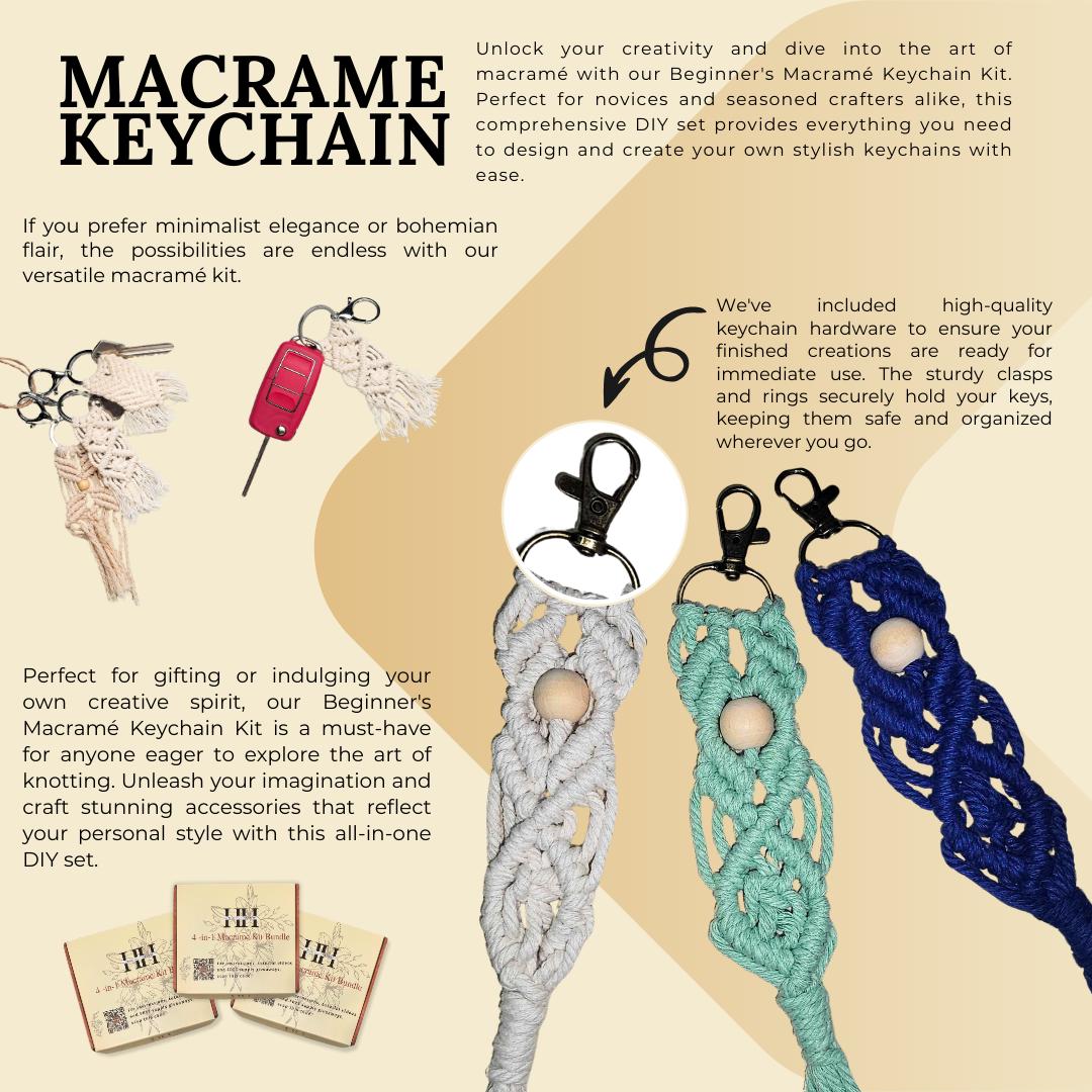 Macrame Kit for Beginners | 4-in-1 Macrame | Macrame Wall Decor w/ Cord, Beads & Wooden Rings | Macrame Plant Hanger Kit | Macrame Supplies