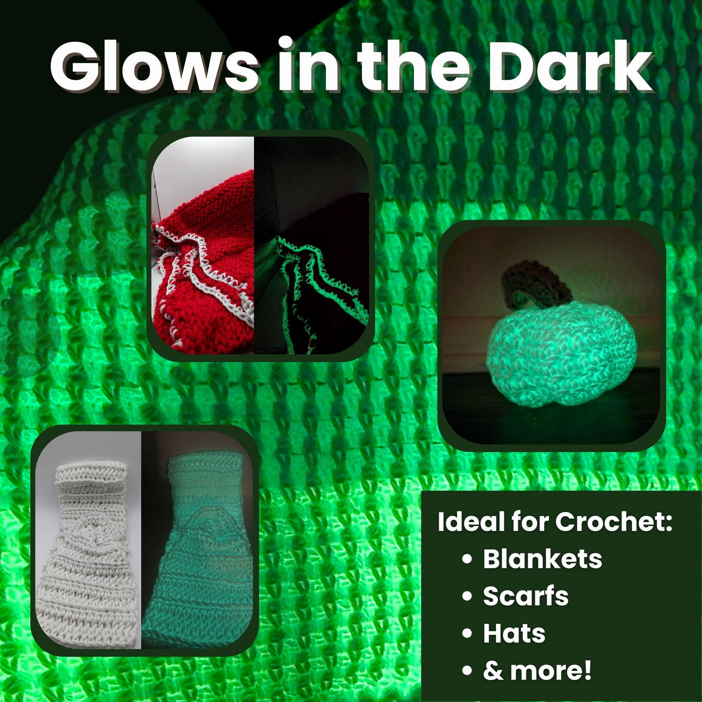 Glow in the Dark Yarn | Four Skeins 220 m | Glow in the Dark Yarn for Crochet | Glow in the Dark Yarn for Knitting