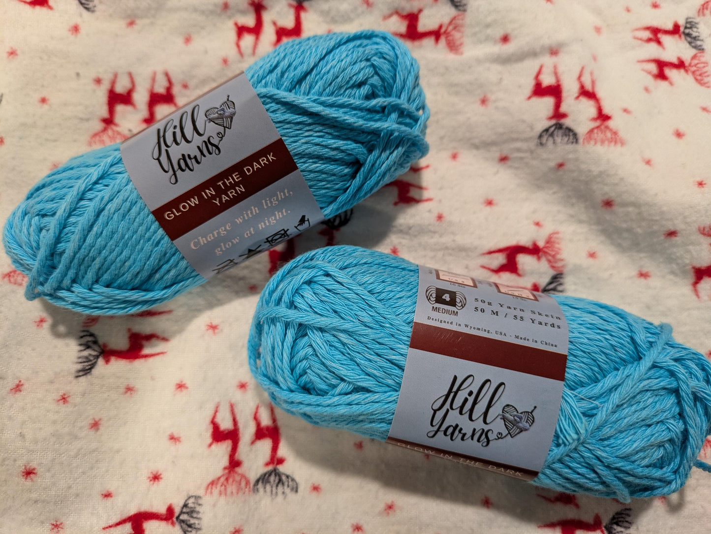 Blue Yarn Glows Blue | Blue Glow in the Dark Yarn Cotton | 50g Mini Skein | Cotton Glow Yarn | Blue Yarn for Crochet | Glow Yarn | Blue Glow